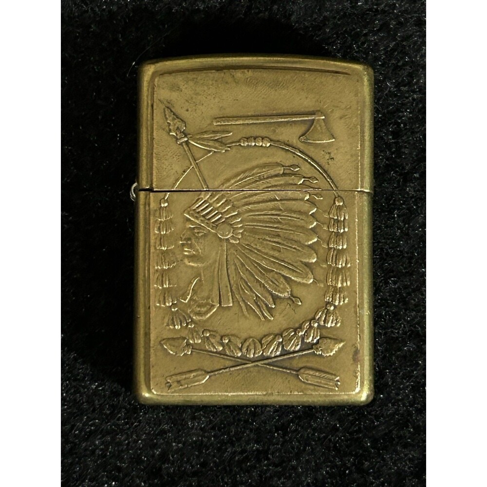Vintage Barrett Smythe Brass Zippo Lighter Native American Chief S4